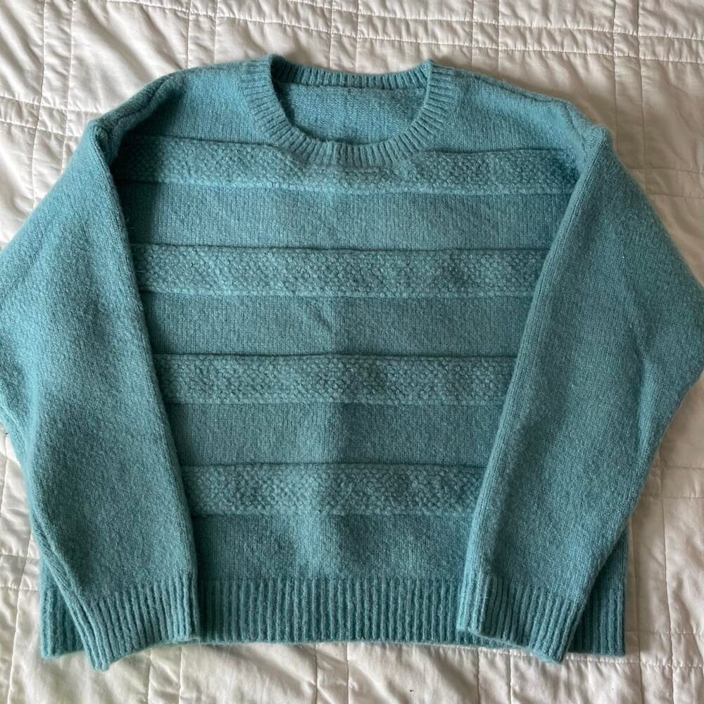 Knit comfy cozy aqua cottagecore sweater striped sz XL boho chic winter